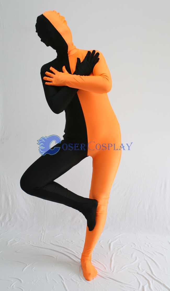 Black And Orange Split Zentai Suit